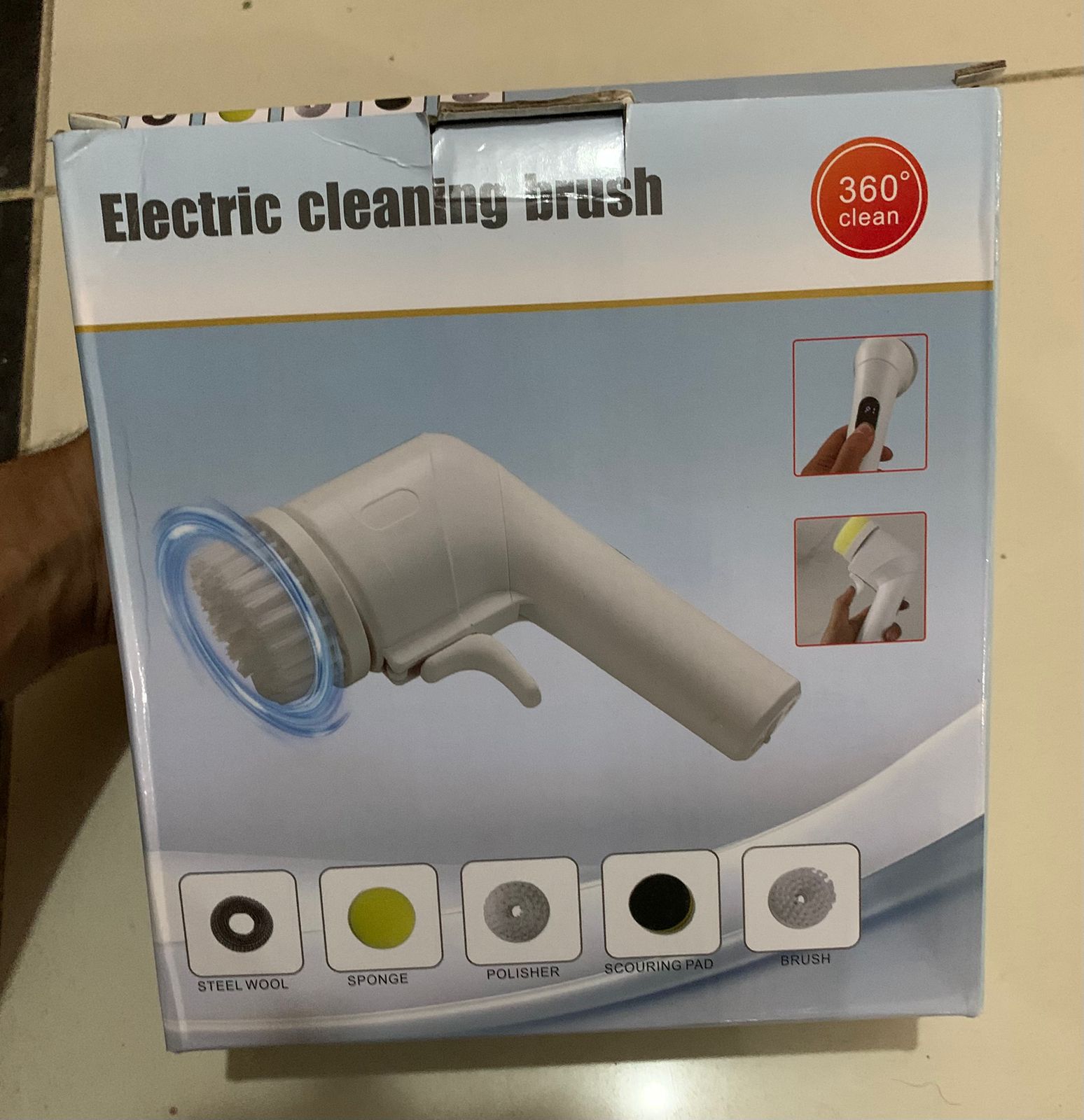 Electric Cleaning Brush With Multiple Attachments For Efficient Home Cleaning – 360° Rotating Scrubber With Sponge, Brush, And Steel Wool Heads